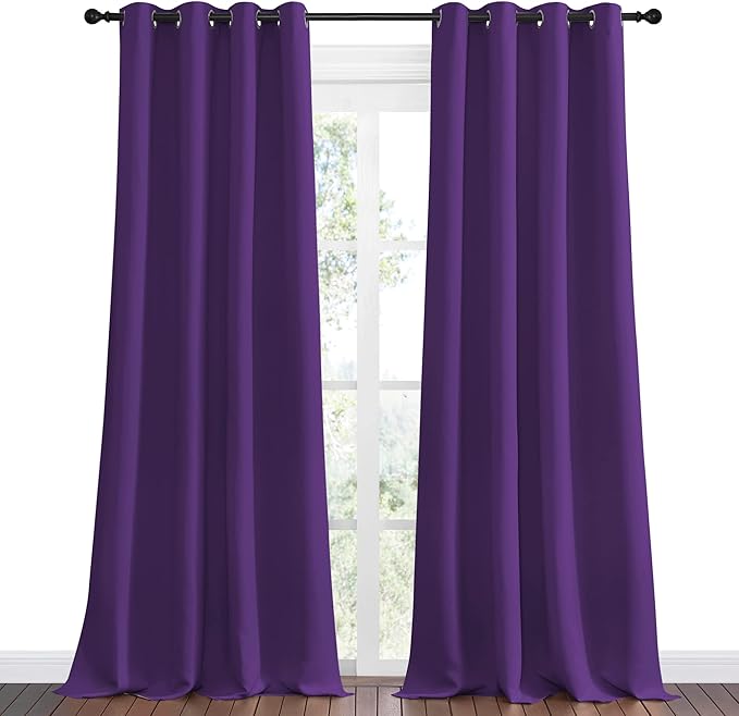 NICETOWN Purple Blackout Curtains 90 inches Long, Niose Reducing and Thermal Insulated Room Darkening Curtains for Girls Bedroom Living Room Window Decoration (55 inches Wide, 2 Panels)