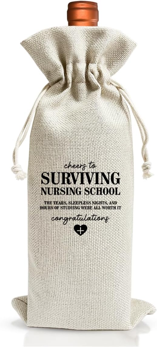 Nursing school Graduation Gift Wine Bag, Funny Nurse Graduation Party Decoration Favors, Nurse Day Week Gift Bag For Her Women Coworker, Linen Wine Bag