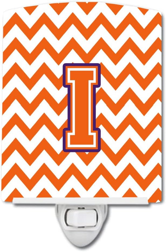 Caroline's Treasures CJ1062-ICNL Letter I Chevron Orange and Regalia Ceramic Night Light Compact, UL-Certified, Ideal for Bedroom, Bathroom, Nursery, Hallway, Kitchen, 6x4x3, Multicolor