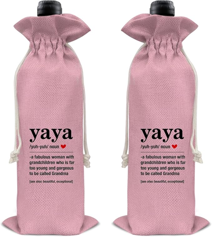 HOIJAUMAI Gifts for Grandma, Grandma Gift From Granddaughter Grandson, Funny Yaya Definition Wine Bag Grandma Wine Gift Bags for Yaya Nana Gigi Mimi Grandmother (Pink)