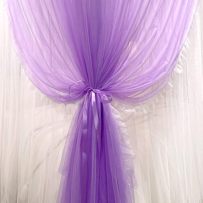 Mengersi Canopy Bed Curtains with Lights,4 Corner Bed Canopy Royal Luxurious Bed Drapes Netting,Princess Bed Curtains for Girls Adults Bedroom Decoration (Purple, California King)