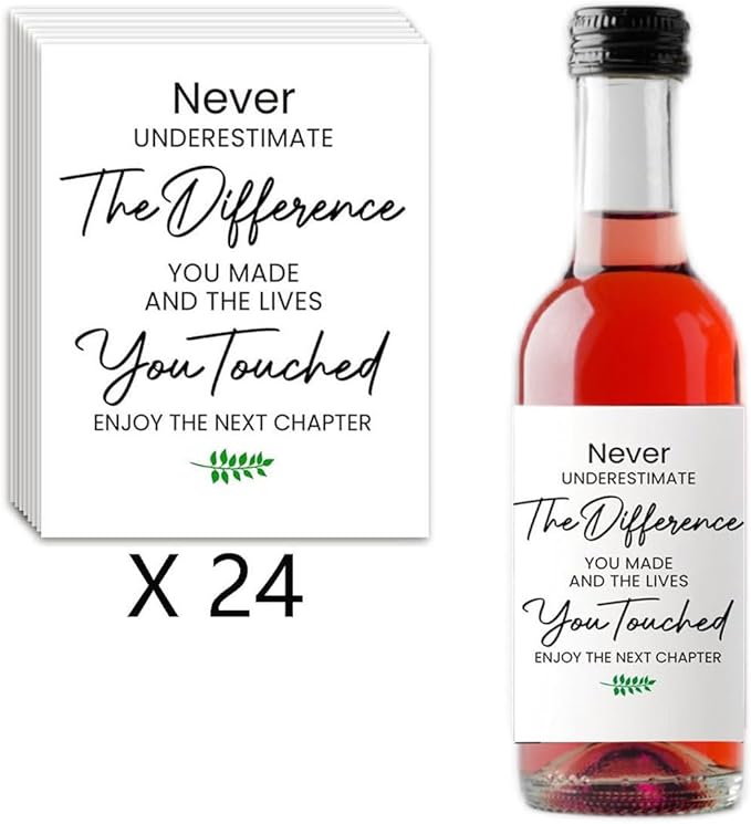 24 Pcs Retirement Mini Wine Labels, Retirement Gifts for Women Men, Happy Retirement Mini Wine Bottle Stickers Labels Gifts for Coworker, Never Underestimate The Difference You Made