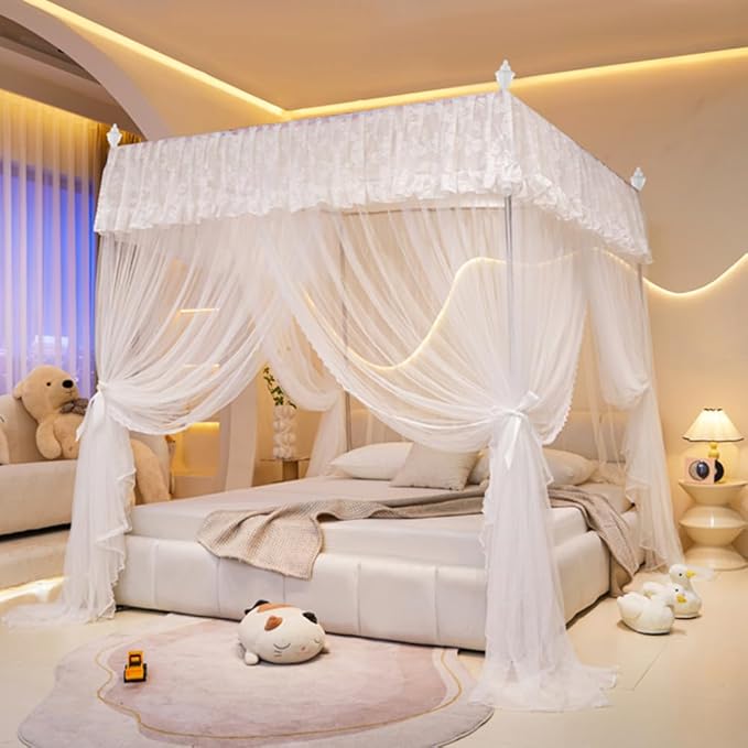 Mengersi Canopy Bed Curtains Bed Canopy,Canopy for Bed Curtains-Cozy Drape Netting,Princess Bed Drapes for Girls Adults Bedroom Decoration(Full,White)