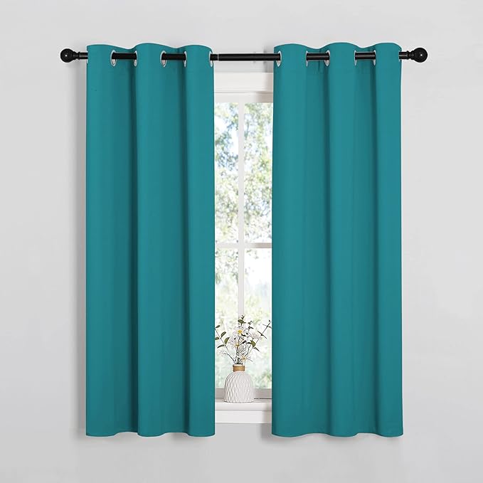 NICETOWN Room Darkening Curtains 54 inch Length 2 Panels, Thermal Insulated Grommet Blackout Curtains for Modern Casual Elegant Bedroom Kids Room Theme Decoration (Peacock Teal, 2 Pieces, W34)