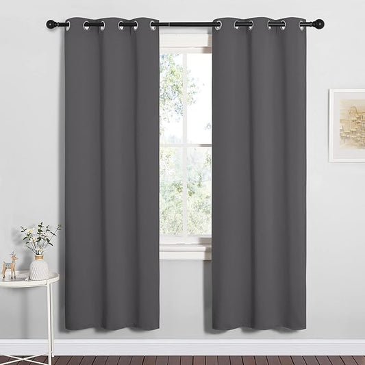 NICETOWN Grey Blackout Curtain Panels for Bedroom, Thermal Insulated Grommet Top Blackout Draperies and Drapes for Basement (2 Panels, W34 x L72-inch, Grey)