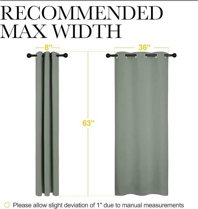 NICETOWN Greyish Green Nursery Essential Thermal Insulated Solid Grommet Top Blackout Short Curtains/Drapes for Son's Room (1 Pair, 42 x 63 inches)