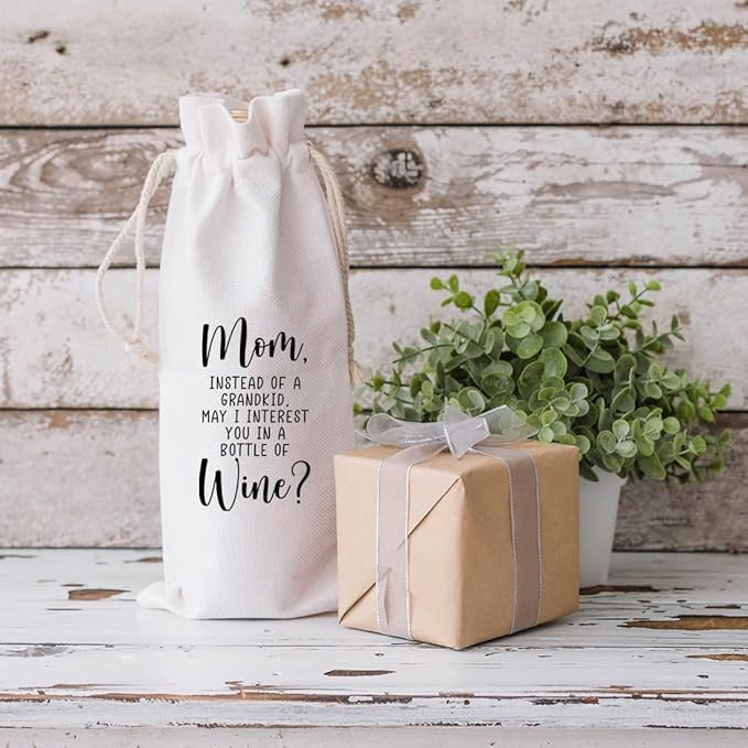 Andaz Press Mothers Day Wine Bag, Instead of A Grandkid, May I Interest You In A Bottle Of Wine, Mothers Day Wine Bottle Cover Mother's Day Gifts, Canvas Wine Gift Bag Wine Bags For Wine Bottles Gifts