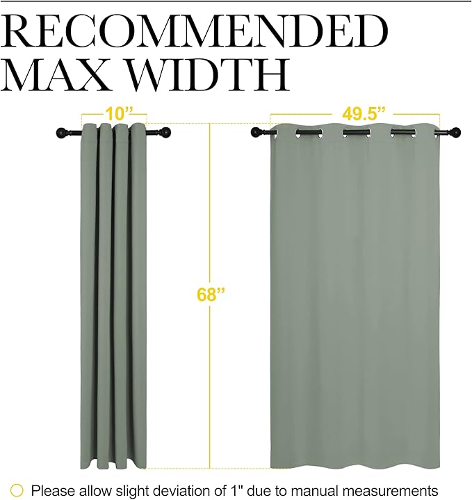 NICETOWN Bedroom Curtain Panels Blackout Draperies, Thermal Insulated Solid Grommet Blackout Curtains/Drapes (Greyish Green, 1 Pair, 55 by 68-inch)