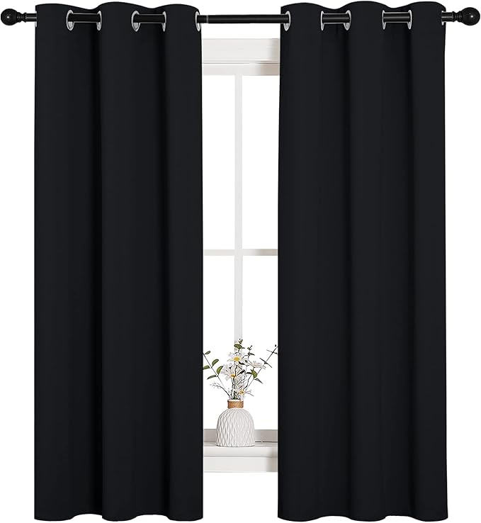 NICETOWN Halloween Living Room Blackout Curtains and Drapes, Black Solid Thermal Insulated Grommet Blackout Drapery Panels for Window (2 Panels, 34 inches Wide by 63 inches Long, Black)