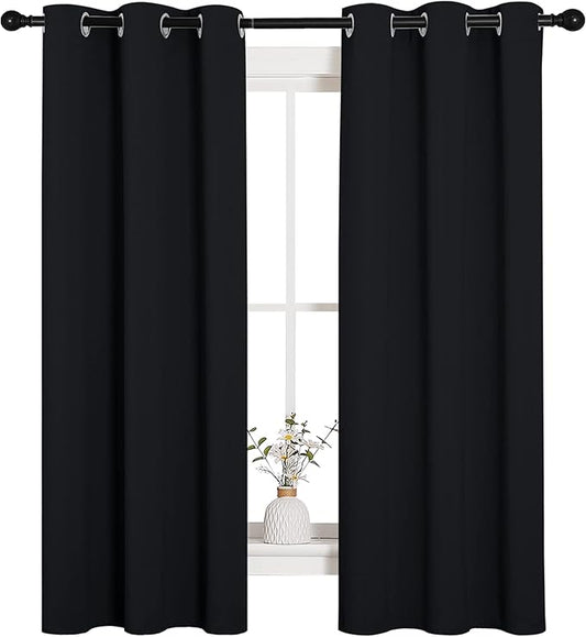 NICETOWN Halloween Living Room Blackout Curtains and Drapes, Black Solid Thermal Insulated Grommet Blackout Drapery Panels for Window (2 Panels, 34 inches Wide by 63 inches Long, Black)
