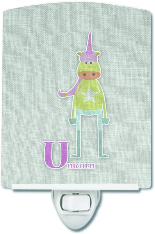 Caroline's Treasures BB5746CNL Alphabet U for Unicorn Ceramic Night Light Compact, UL-Certified, Ideal for Bedroom, Bathroom, Nursery, Hallway, Kitchen, 6x4x3, Multicolor