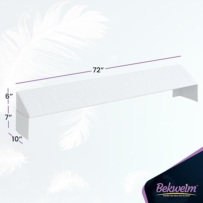 Wedge Pillow Headboard Bed Gap Filler California King - Headboard Pillow 72 X 10 X 6 - Long Pillow for Bed Wedge Gap Filler with Large Pocket for Bed Accessories - Mattress Gap Filler (White)
