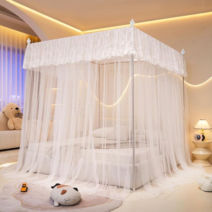 Mengersi Canopy Bed Curtains Bed Canopy,Canopy for Bed Curtains-Cozy Drape Netting,Princess Bed Drapes for Girls Adults Bedroom Decoration(Queen,White)