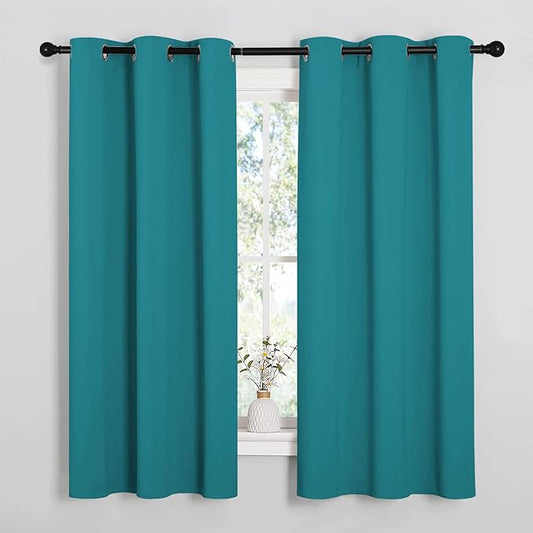 NICETOWN Room Darkening Curtains 63 inch Length 2 Panels, Thermal Insulated Grommet Blackout Curtains for Modern Casual Elegant Bedroom Kids Room Theme Decoration (Peacock Teal, 2 Pieces, W42)