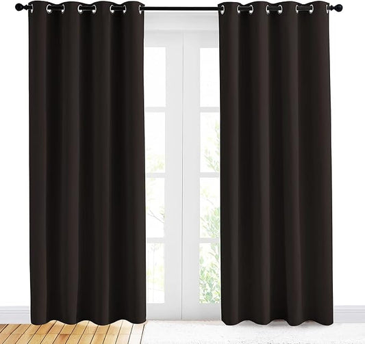 NICETOWN Energy Smart Thermal Insulated Solid Grommet Blackout Curtains/Drapes for Living Room (2 Panels, 42 inches x 84 inches, Toffee Brown)