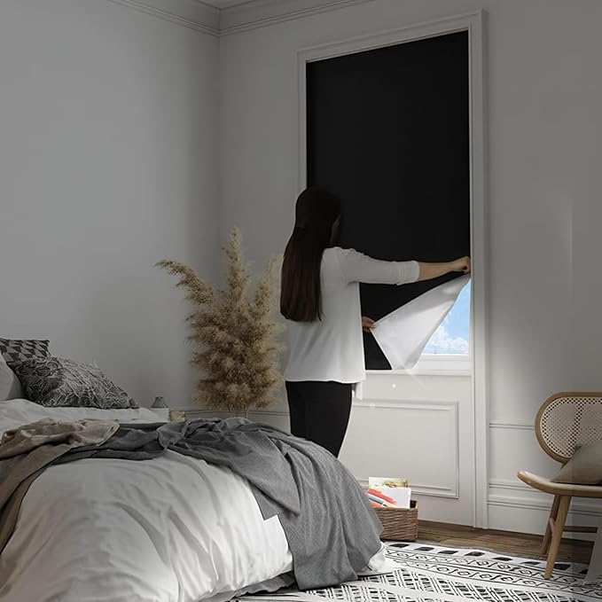Portable 100% Blackout Shades - Easy Install, No Drill Curtains for Bedroom, Nursery, and Travel (Black, 59" x 79")