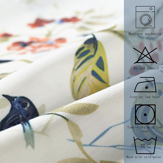 Leeva Birds Vines Printed Curtains Valances for Kitchen Bath Laundry Bedroom Living Room, Rod Pocket Valance for Windows, 52 x 18 Inch, Blue Birds