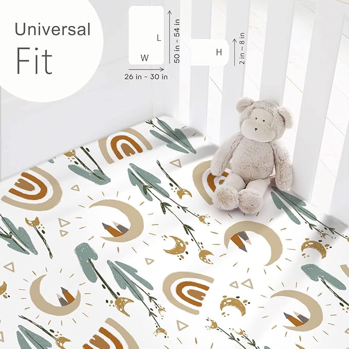 GRSSDER Stretchy Ultra Soft Jersey Knit Fitted Crib Sheets Set 2 Pack，Fits All Standard Crib Mattress Pads Safe and Snug, Rainbow Creative Painting Pattern