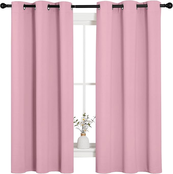 NICETOWN Room Darkening Curtains 63" Long Set of 2 for Bedroom, Rouge Pink Nursery Essential Thermal Insulated Solid Grommet Top Blackout Curtains/Drapes (1 Pair, 42 inches Wide)