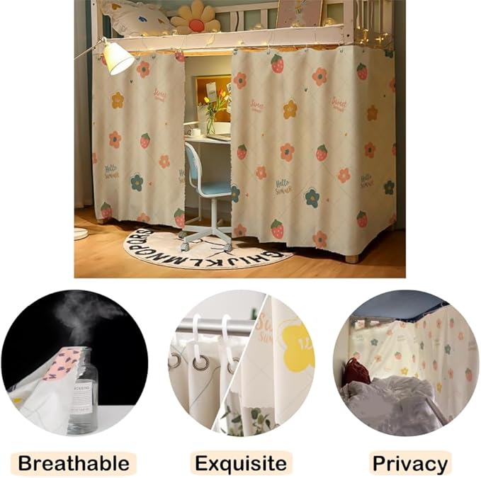 SIQITECHNO 2 Pieces Upper/Bottom Bunk Bed Curtains Dorm Home Blackout Privacy Bed Cloth Curtain Shading Breathable Dustproof Bed Canopy with Rope and Buckles for Kids Teen Loft Bed Single Sleeper