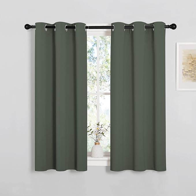 NICETOWN Dark Mallard Blackout Curtain Panels for Bedroom, Thermal Insulated Grommet Top Blackout Draperies and Drapes for Basement (2 Panels, W34 x L45-inch)