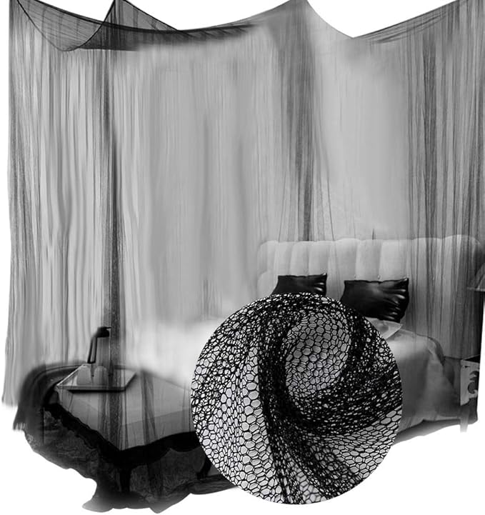 Mosquito Net Bed Canopy,4 Corner Post Curtains Bed Canopy Elegant Mosquito Net Set,Screen Netting Canopy Curtains,4 Corner Post Bed Canopy Mosquito Net Full Queen King Size Bedding(Black)
