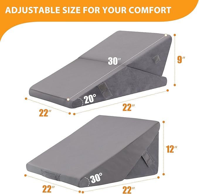 Bed Wedge Pillow for Sleeping, 9&12 Inch Wedge Pillow for Back Pain Relief, Adjustable 7-in-1 Memory Foam Triangle Pillow for Back and Leg Support, Acid Reflux, Snoring & Gerd, Velvet