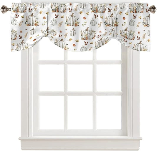 Fall Floral Leaves Blackout Tie Up Valance Curtains for Kitchen Windows Thanksgiving Pumpkins Window Toppers Balloon Shades for Living Room/Bathroom/Bedroom,1 Panel,42" X 18" Boho