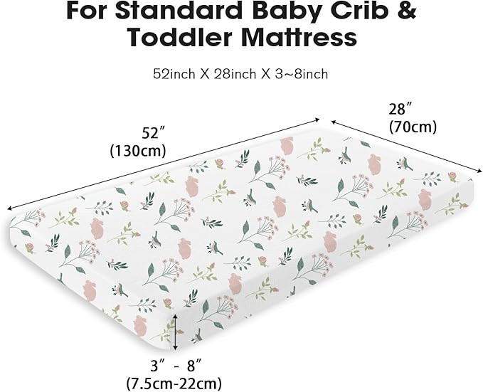 Muslin Crib Sheets, 2pk Neutral Fitted Baby Toddler Bed Sheets for Standard Crib Mattress & Toddler Bed Mattress, 28 x 52 inches, Pink Bunny