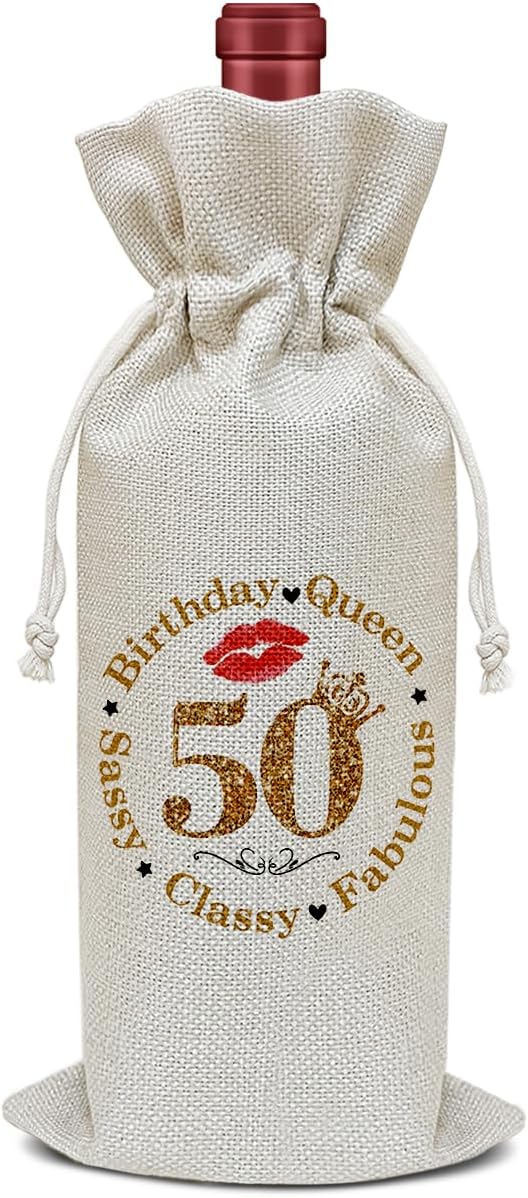 Birthday Wine Bag, Funny Wine Gifts for Women Men, 50 Years Old Birthday Gifts for Mom Wife Friend Bestie, Party Favor Wine Champagne Gift Bag With Drawstring -03