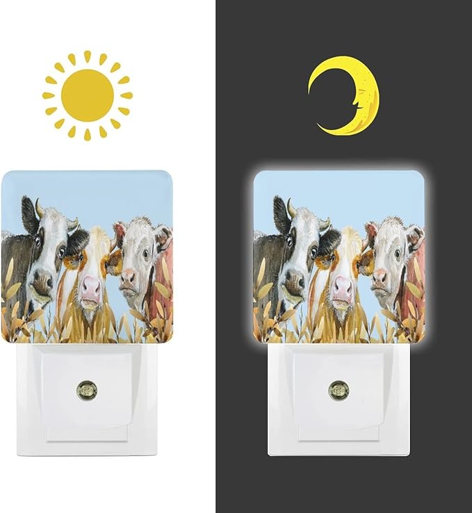 LED Night Lights Lamp with Dusk to Dawn Sensor, Watercolor Painted Cow Night Lamp, Night Lights Plug Into Wall for Kids Room, Bedroom, Bathroom, Kitchen, Hallway