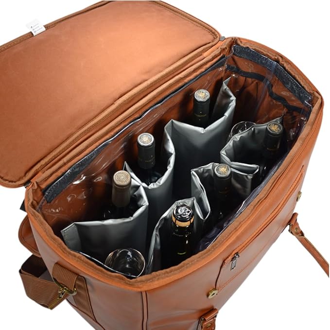 Ax store - Leather wine bag - 6 bottles insulated tote bag - Wine Cooler bag - Wine accessories for wine lovers