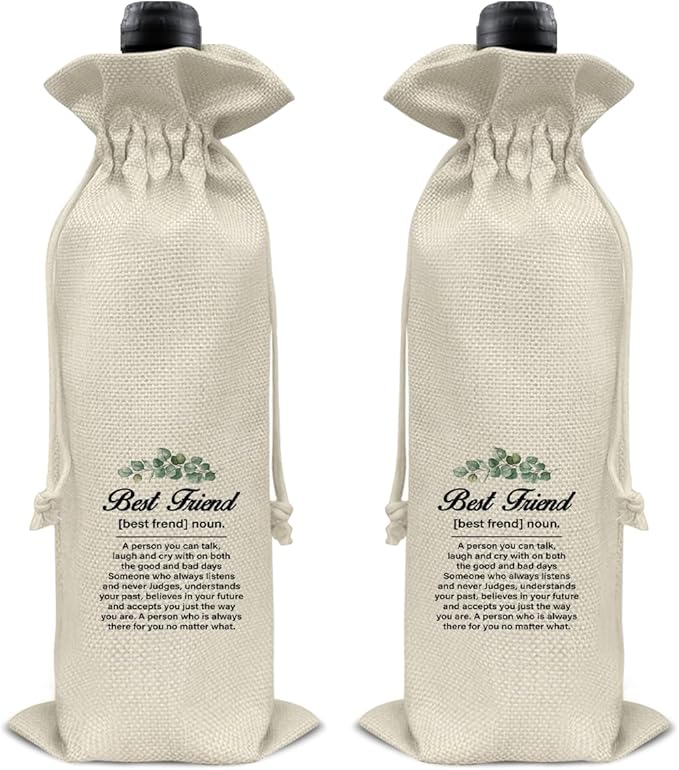 HOIJAUMAI Gift for Friends, Friendship Gifts for Women Men, Best Friend Wine Bag Best Friend Definition Wine Gift Bags