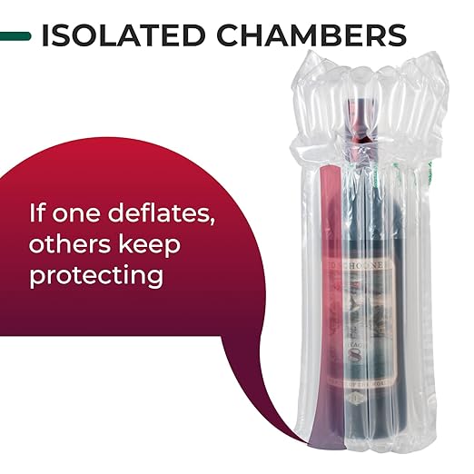 IDL Packaging Inflated Wine Bags for Travel, Pack of 5 - Reusable Air Column Bags for up to 750 ml Bottles - Wine Bottle Protector for Packing, Travel and Shipping - Glass Cushioning