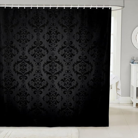 Feelyou Black Damask Pattern Shower Curtain 72"x84" Kids Vintage Floral Bathroom Shower Curtain Set for Boys Girls Teens Antique Victorian Baroque Bath Curtain Baroque Style Bathroom Accessories