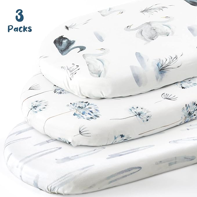 GRSSDER Stretchy Ultra Soft Bassinet Fitted Sheets 3 Pack, Universal Fitted for Bassinets Baby Cradle Moses Basket Oval Rectangle Mattress Safe and Snug, Pretty Bassinet Sheet for Baby, Navy Blue