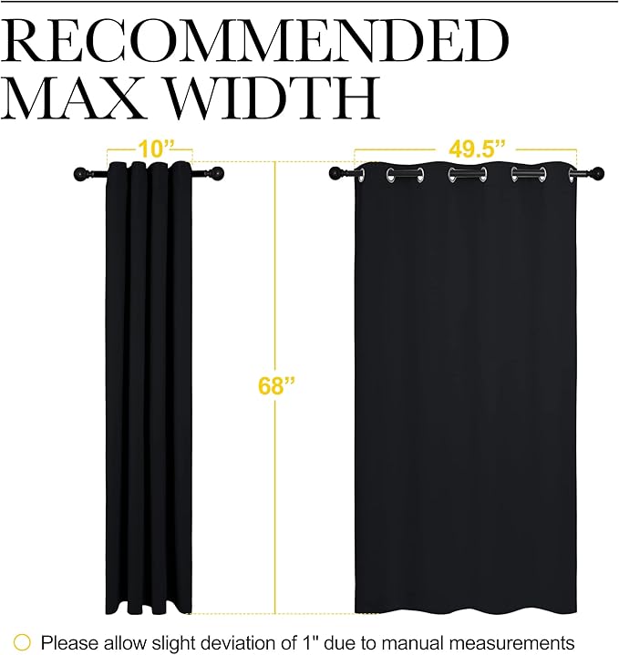 NICETOWN Halloween Bathroom Blackout Curtains and Drapes, Black Solid Thermal Insulated Grommet Blackout Drapery Panels for Window (2 Panels, 55 inches Wide by 68 inches Long, Black)