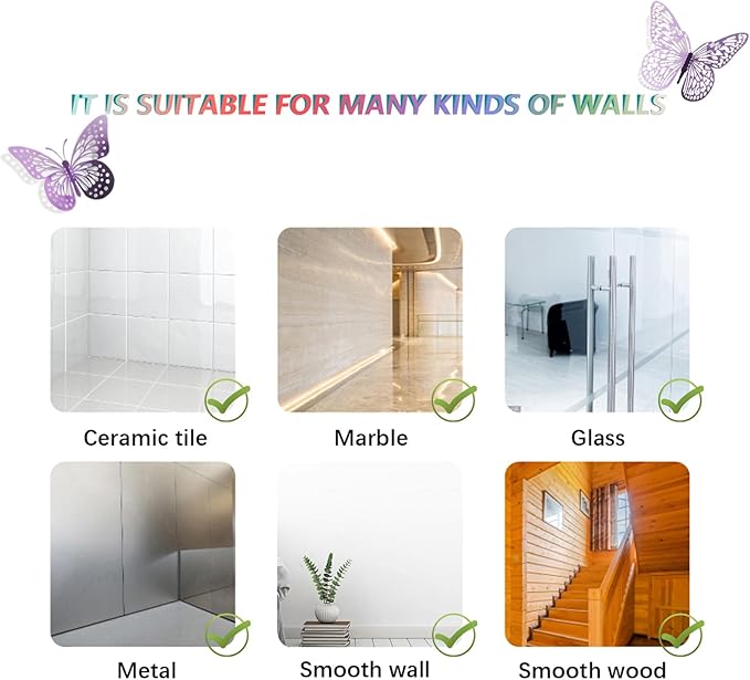 SAOROPEB 3D Butterfly Wall Decor 48 Pcs 4 Styles 3 Sizes, Butterfly Decorations for Butterfly Birthday Decorations Butterfly Party Decorations Cake Decorations, Removable Stickers (Lavender)