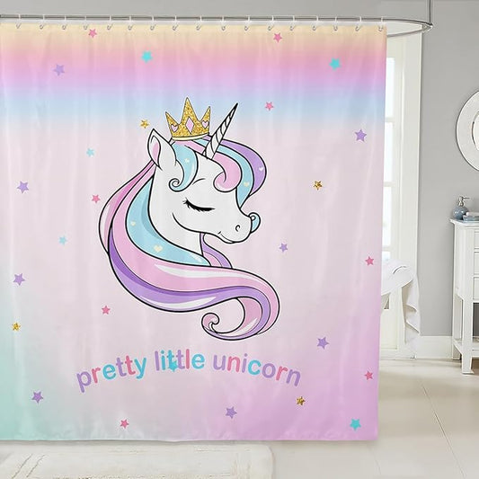 Feelyou Unicorn Bathroom Shower Curtain Set Cute Unicorn Bath Curtain for Kids Toddler Boys Girls Cartoon Unicorn Shower Curtain Girl Unicorn Kids Bathroom Accessories 72"x78"