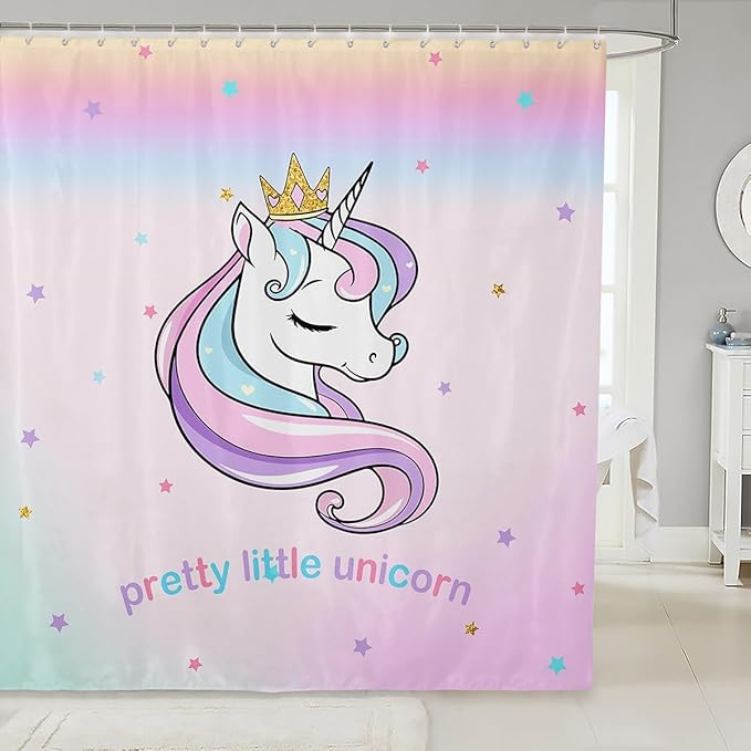 Feelyou Unicorn Bathroom Shower Curtain Set Cute Unicorn Bath Curtain for Kids Toddler Boys Girls Cartoon Unicorn Shower Curtain Girl Unicorn Kids Bathroom Accessories 72"x72"