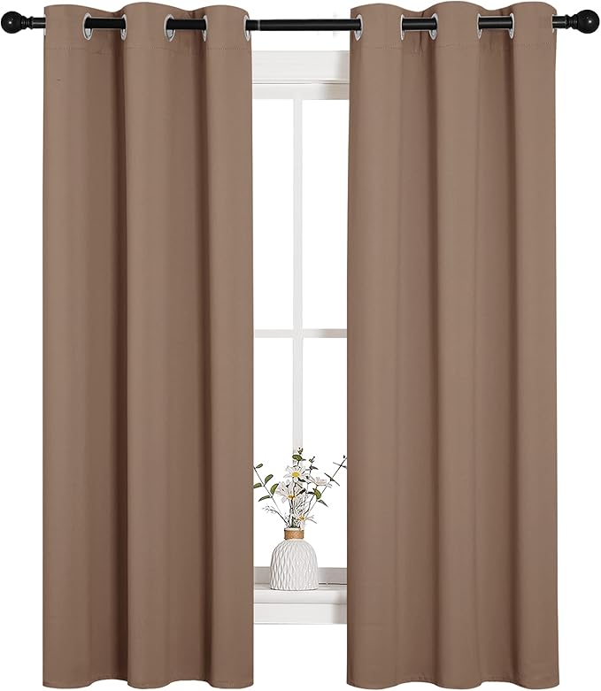 NICETOWN Blackout Window Curtains and Drapes for Kitchen, Window Treatment Thermal Insulated Solid Grommet Blackout Drapery Panels (Set of 2 Panels, 34 by 63 Inch, Cappuccino)