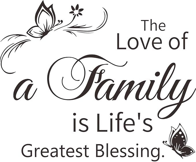 Family Wall Sticker, Inspirational Wall Decor Home Wall Decoration Warm Quotes Stickers Waterproof Removable Butterfly Sticker Letter Word Decal for Bedroom Dining Room Kitchen Wall Art Decor(Black)