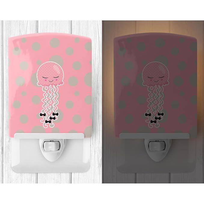 Caroline's Treasures BB8718CNL Jellyfish Ceramic Night Light Compact, UL-Certified, Ideal for Bedroom, Bathroom, Nursery, Hallway, Kitchen, 6x4x3, Multicolor