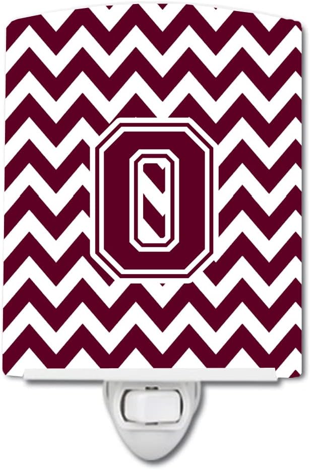 Caroline's Treasures CJ1051-OCNL Letter O Chevron Maroon and White Ceramic Night Light Compact, UL-Certified, Ideal for Bedroom, Bathroom, Nursery, Hallway, Kitchen, 6x4x3, Multicolor