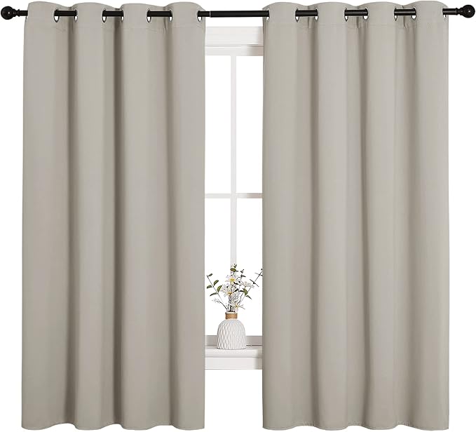 NICETOWN Room Darkening Curtain Panels for Cafe, Thermal Insulated Grommet Room Darkening Draperies/Drapes for Window (Natural, 2 Panels, W55 x L68 -inch)