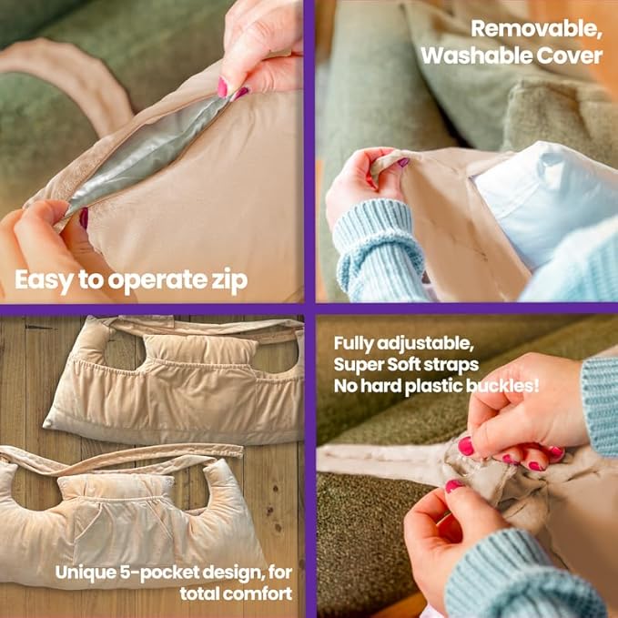 Mastectomy Pillow Post Op Pillow for Breast Surgery Recovery | Choose The Color for You | Hand Ice-Pack Pockets | Converts to Cloud Soft Cushion (Tranquil Tan)