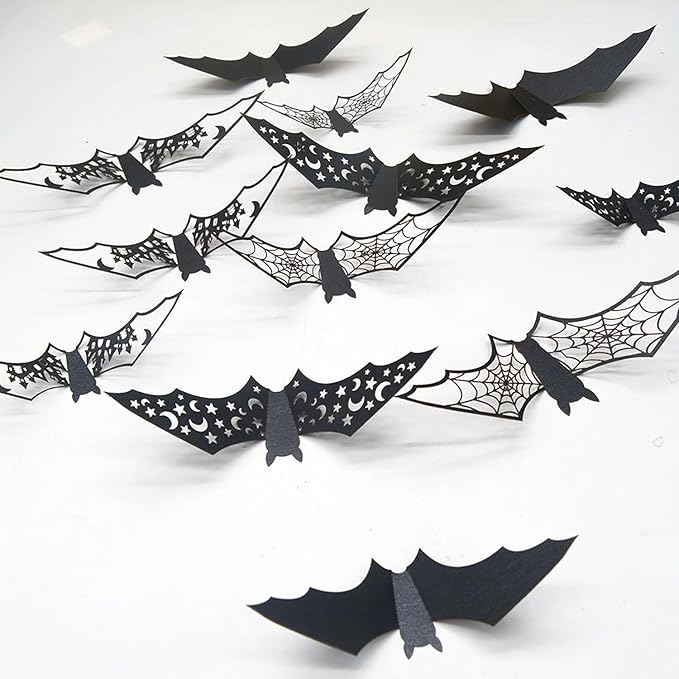 Halloween Wall Decor Bat Wall Stickers 24Pcs Halloween Bats Wall Decals Reusable Cute Bat Halloween Party Decoration Supplies Wall Sticker for Window Home Room Wall DIY Decor Charms