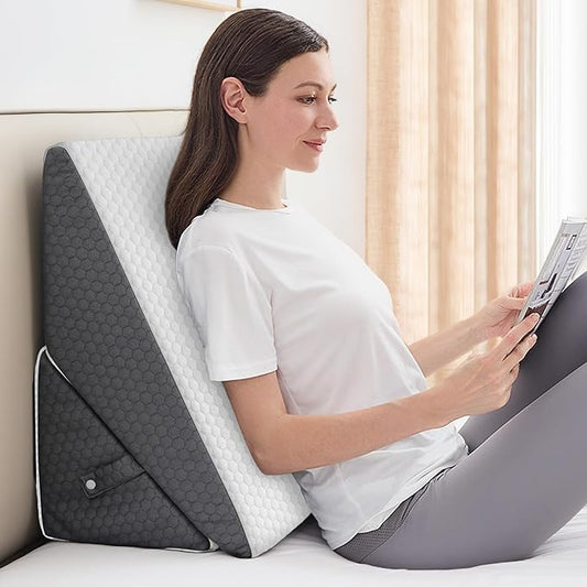 Sasttie Wedge Pillow for Sleep Apnea, 12 Inch Bed Wedge Pillow for Back Pain Relief, Adjustable Memory Foam Pillow Wedges for Sleeping Acid Reflux, Shoulder Pain Relief and Snoring, Dark Grey & White