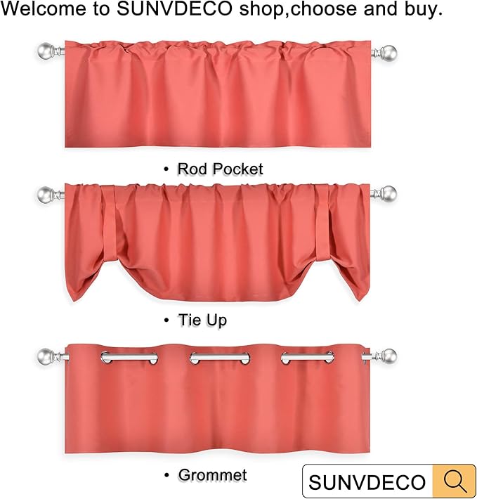 Coral Colored Valance for Bedroom Blackout Curtain Valance for Bathroom Window Treatment for Living Room Short Straight Drape Valance for Bedroom Kids Room 52X18 Inch 1 Panel