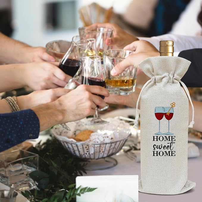 Housewarming Gifts New Home, Home Sweet Home Housewarming Gifts for Friends Neighbor Couple First Home Gift Ideas New Apartment Thanksgiving Christmas Party Favor Wine Bag Decoration Supplies /45